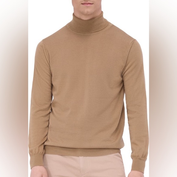 BUGATCHI SAWYER MENS MERINO WOOL TURTLENECK IN CAMEL XL NWOT - Picture 1 of 11
